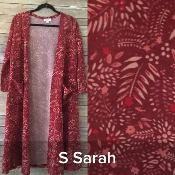 NWT LuLaRoe Sarah Cardigan S Burgundy Red Floral Wizard Academia Cozy Duster NEW - Picture 1 of 3